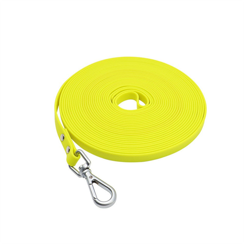 Neon yellow long PVC dog leash coiled