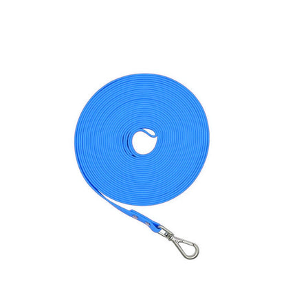 Sky blue long PVC dog leash coiled