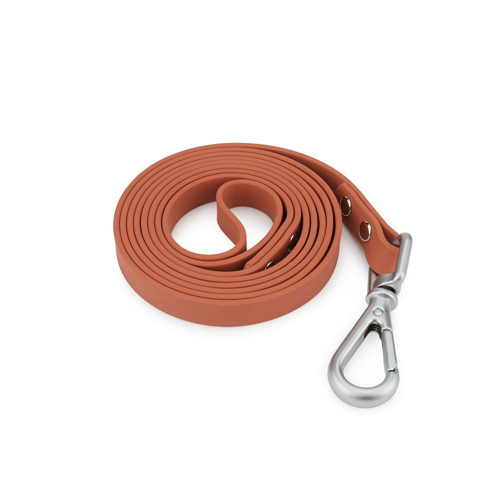 Brown long PVC dog leash with silver hook
