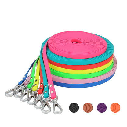 Long dog leash in bright colours, waterproof PVC leads with snap hooks