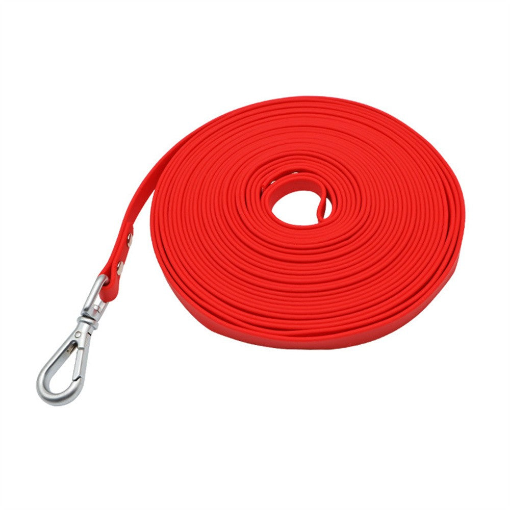 Red long PVC dog leash coiled