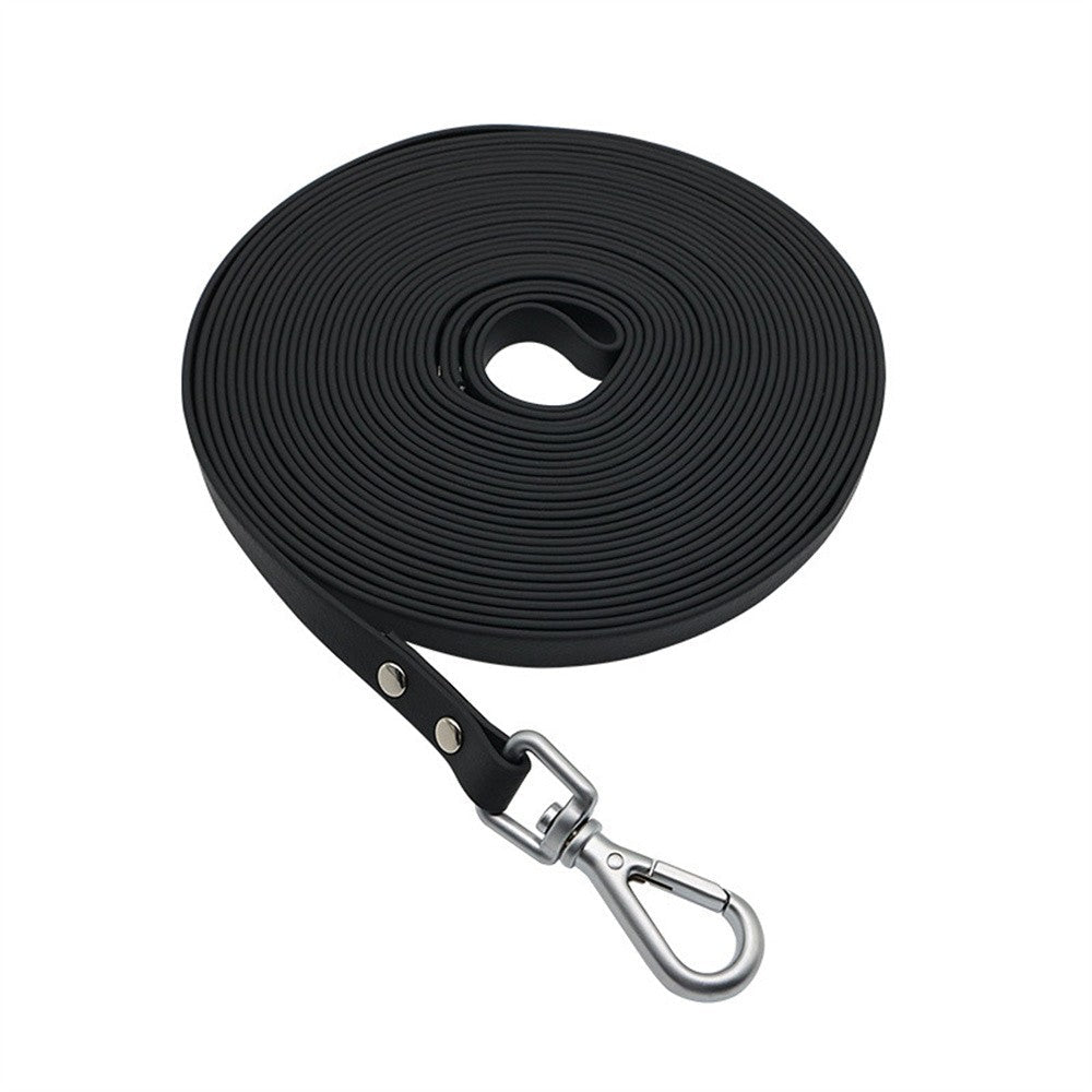 Black long PVC dog leash coiled