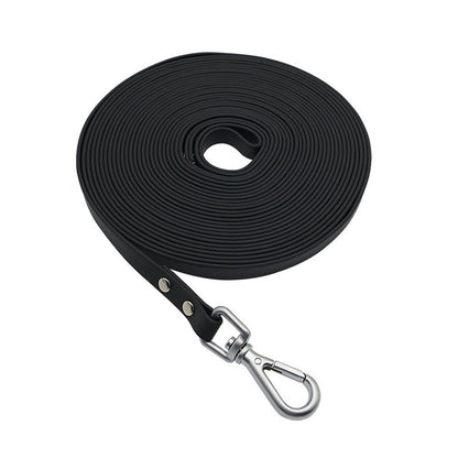 Black long PVC dog leash coiled