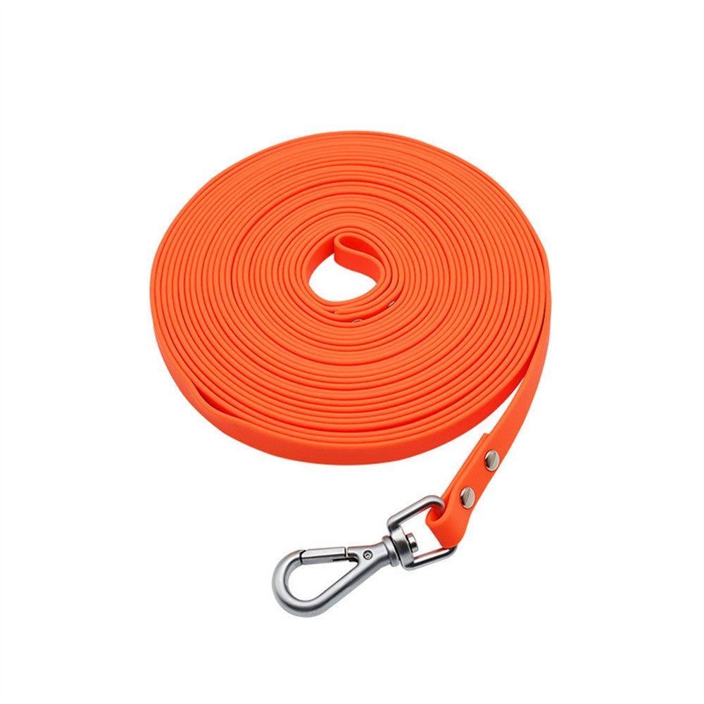 Orange long PVC dog leash coiled