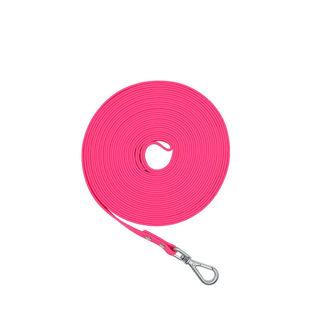 Hot pink long PVC dog leash coiled