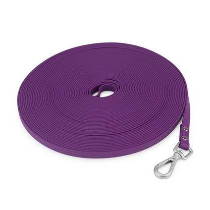 Purple long PVC dog leash coiled