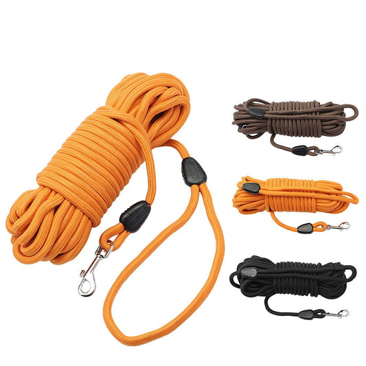Long line dog leash in orange, coffee and black, coiled 8 mm rope