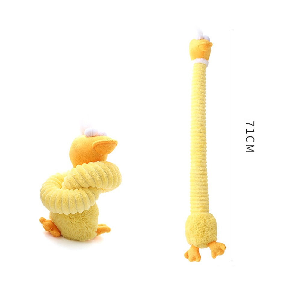 Yellow duck long neck dog toy, about 71 cm long