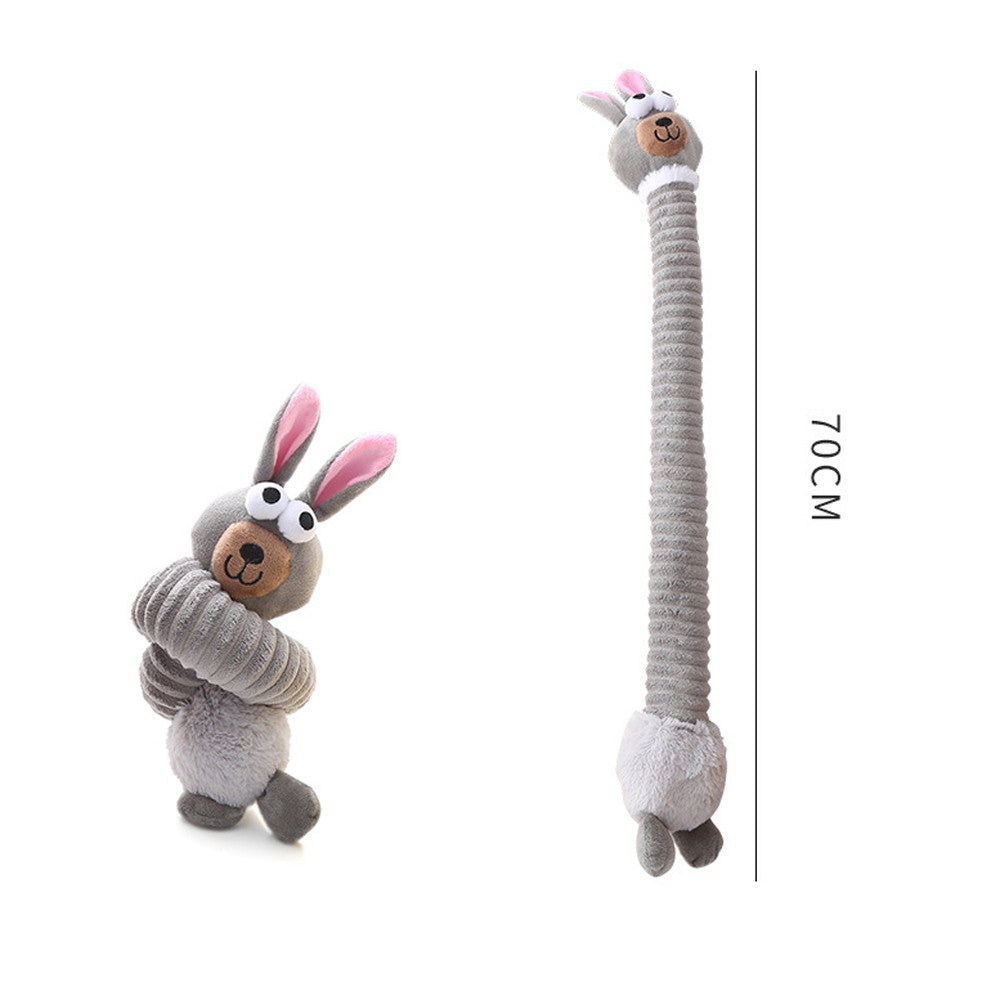 Gray bunny long neck dog toy, about 70 cm long