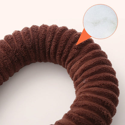 Close-up of the ribbed plush neck on the long neck dog toy