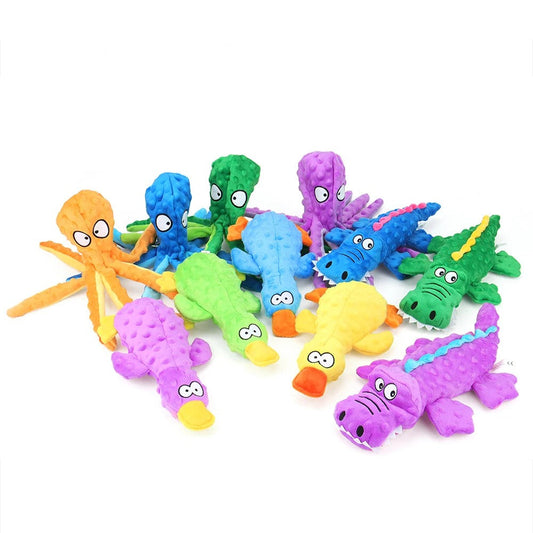 Octopus dog toys with crocodile and duck plush toys in bright colours