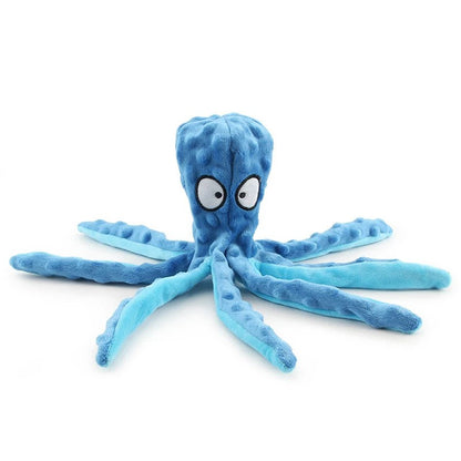 Blue octopus dog toy with long dotted legs