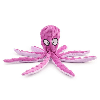 Purple octopus dog toy with long dotted legs