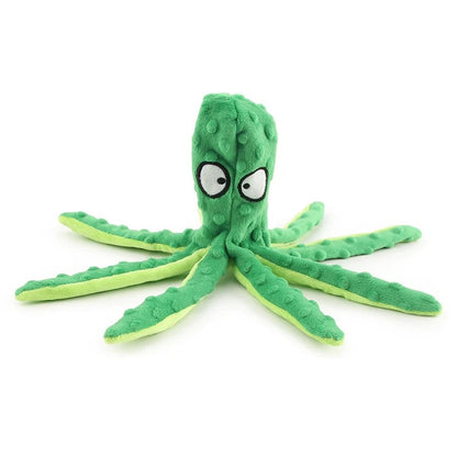 Green octopus dog toy with long dotted legs