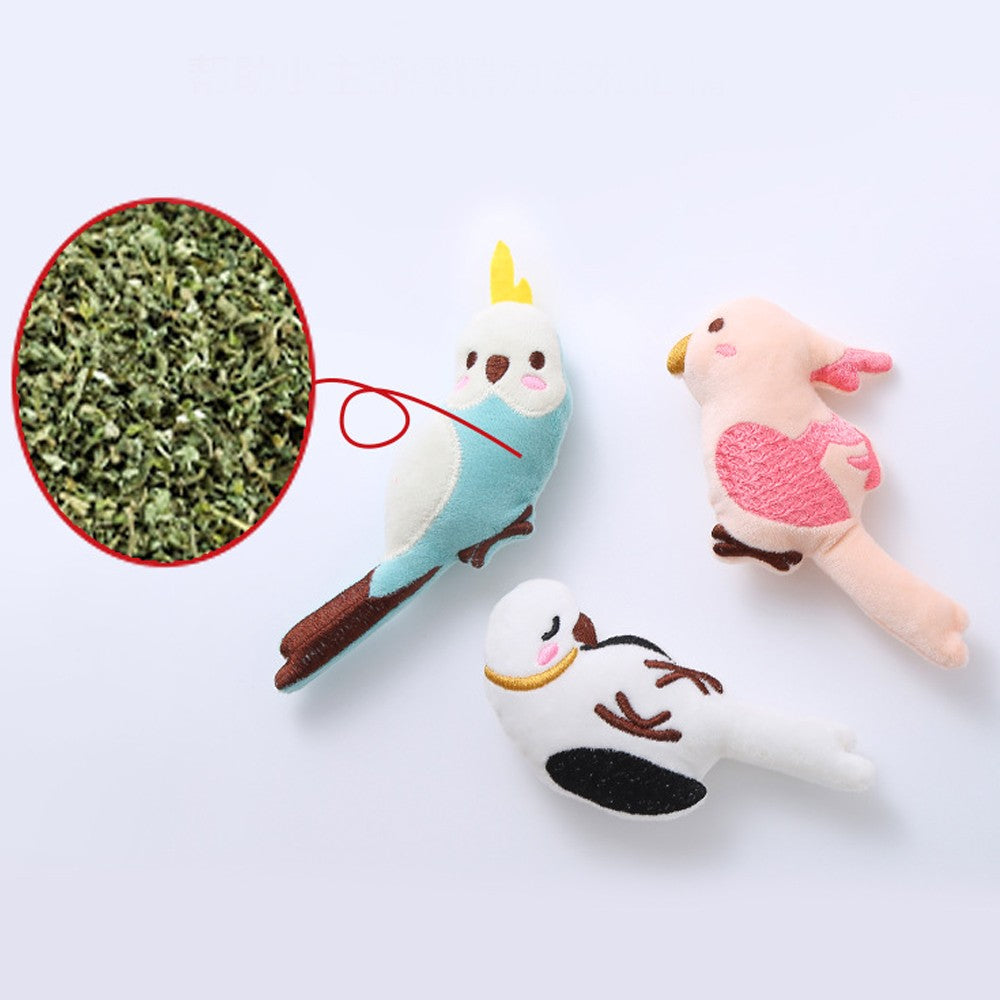 Parrot cat toys with a close-up of the dried catnip filling
