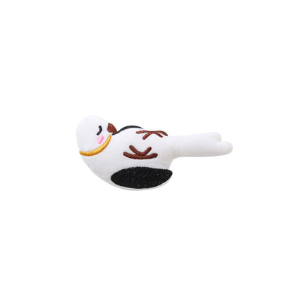 White plush bird cat toy, about 6 by 14 cm