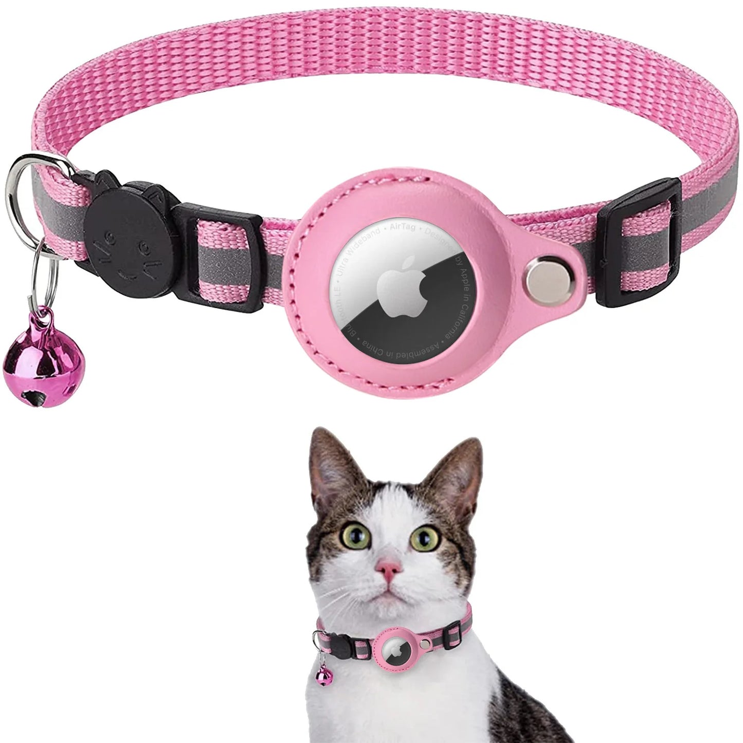 pink airtag cat collar, breakaway cat collar with airtag holder, 