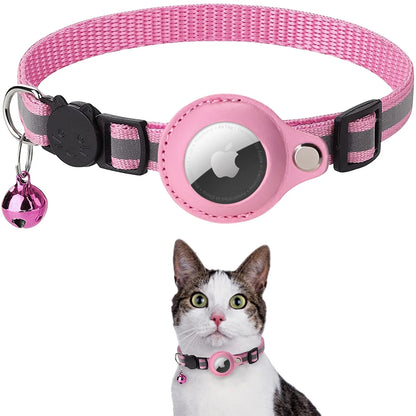 pink airtag cat collar, breakaway cat collar with airtag holder, 