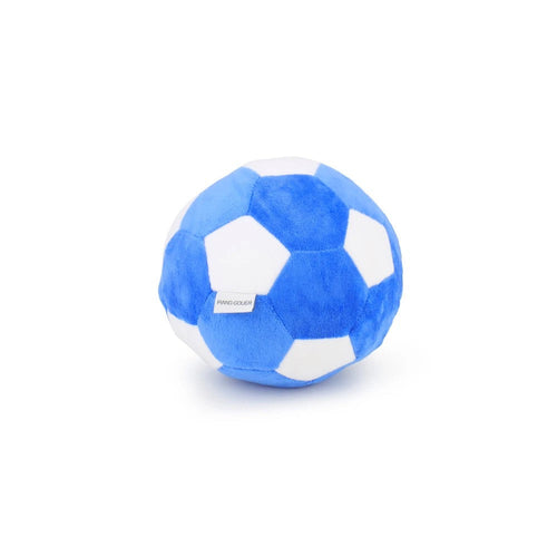 Blue and white plush soccer ball dog toy, about 18 cm