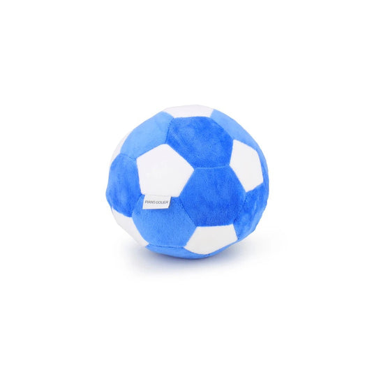 Blue and white plush soccer ball dog toy, about 18 cm