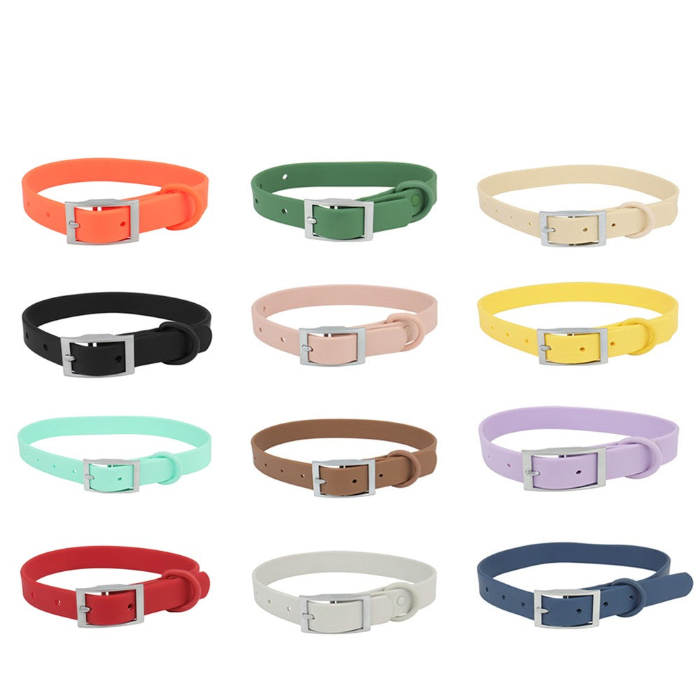 Twelve colours of PVC cat collar with metal pin buckle