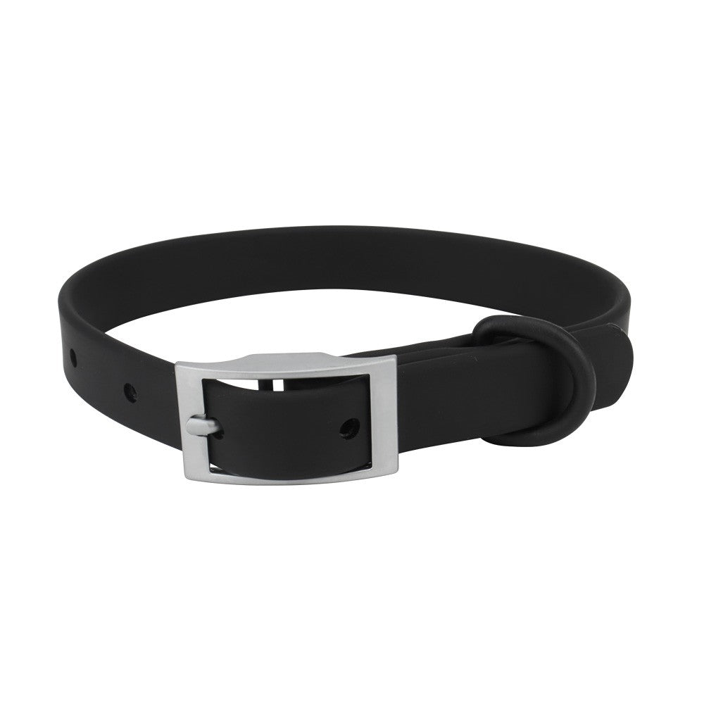 Black PVC cat collar with silver pin buckle