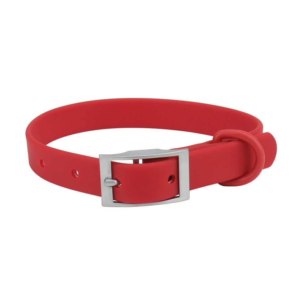 Red PVC cat collar with silver pin buckle