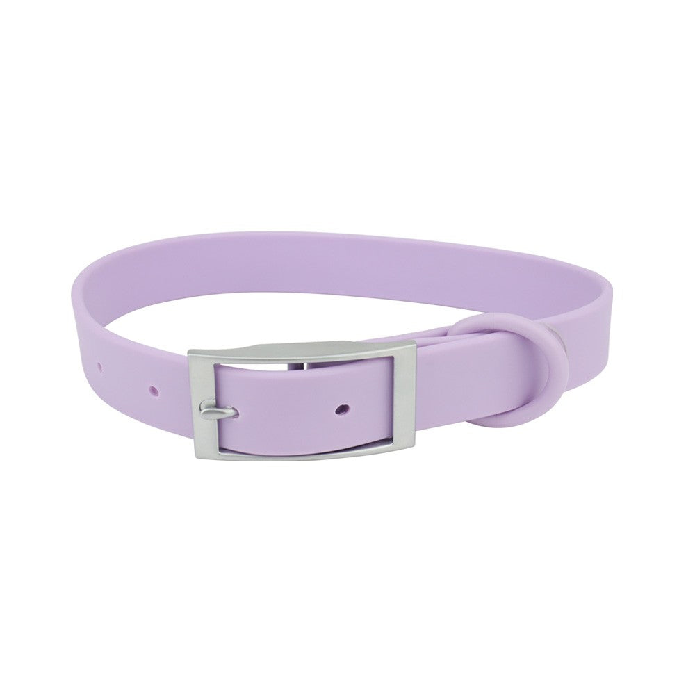 Lilac PVC cat collar with silver pin buckle