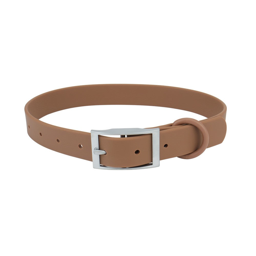 Brown PVC cat collar with silver pin buckle