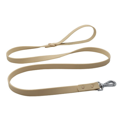 Beige PVC dog leash with silver snap hook