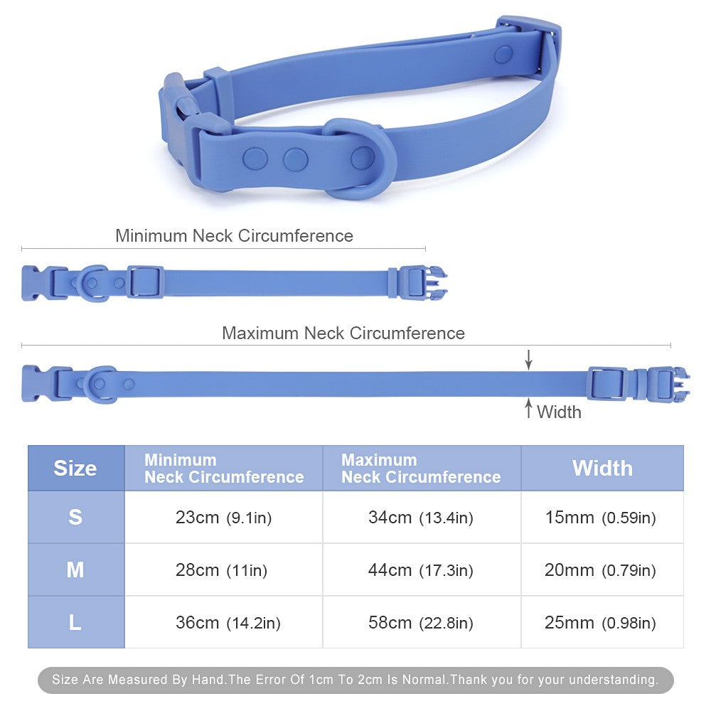 Quick release collar size chart for S, M and L