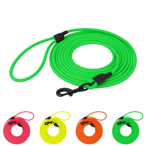 Recall lead for dogs in neon green, 10 m round PVC line