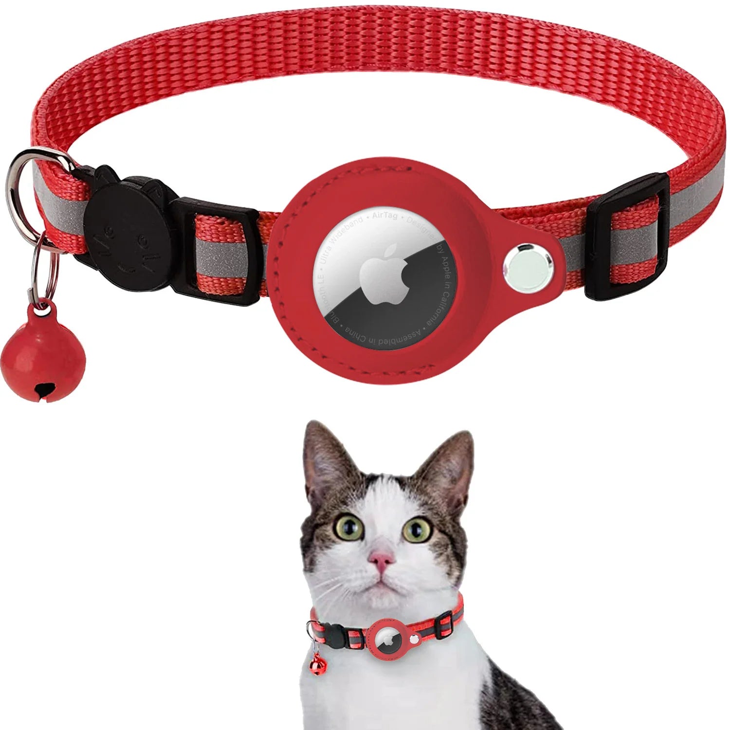 red airtag cat collar, breakaway cat collar with airtag holder, 