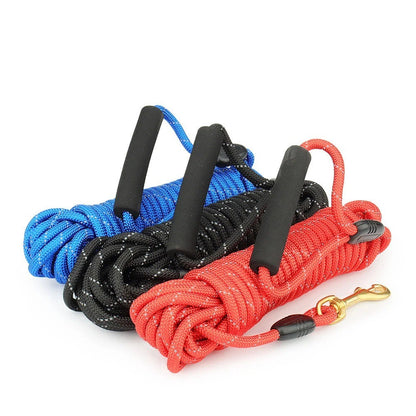 Reflective long dog leashes in blue, black and red