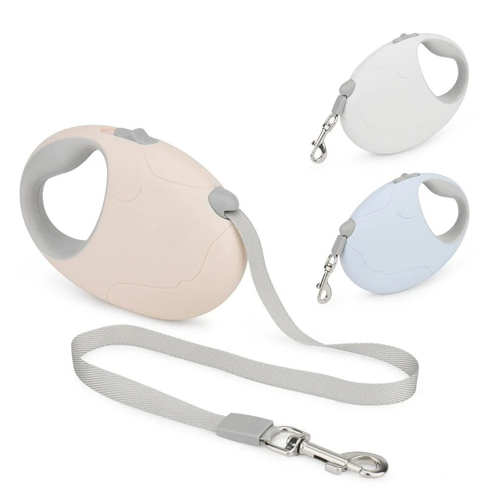 Pastel retractable leashes for small dogs in blush, white and blue