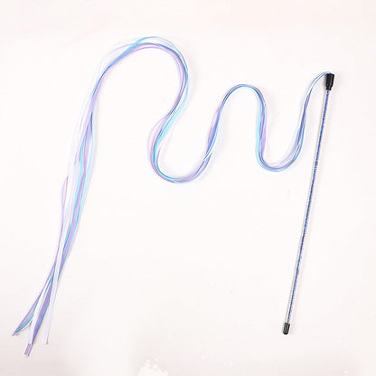 Blue ribbon cat toy wand with a 140 cm ribbon