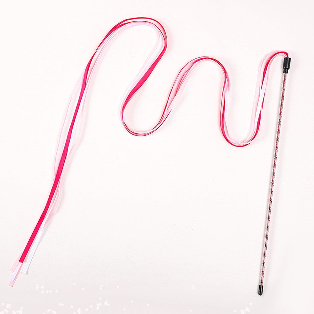 Red ribbon cat toy wand with a 140 cm ribbon