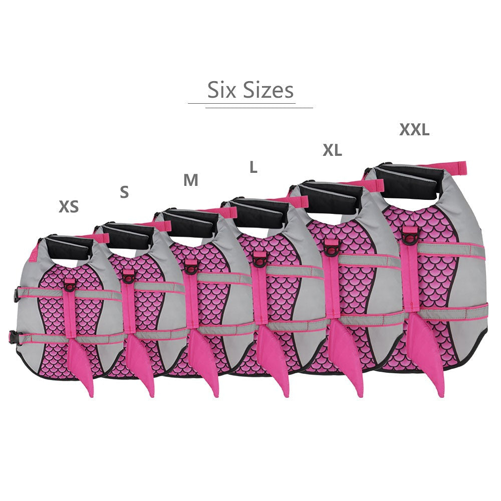 Shark dog life jacket in six sizes from XS to XXL