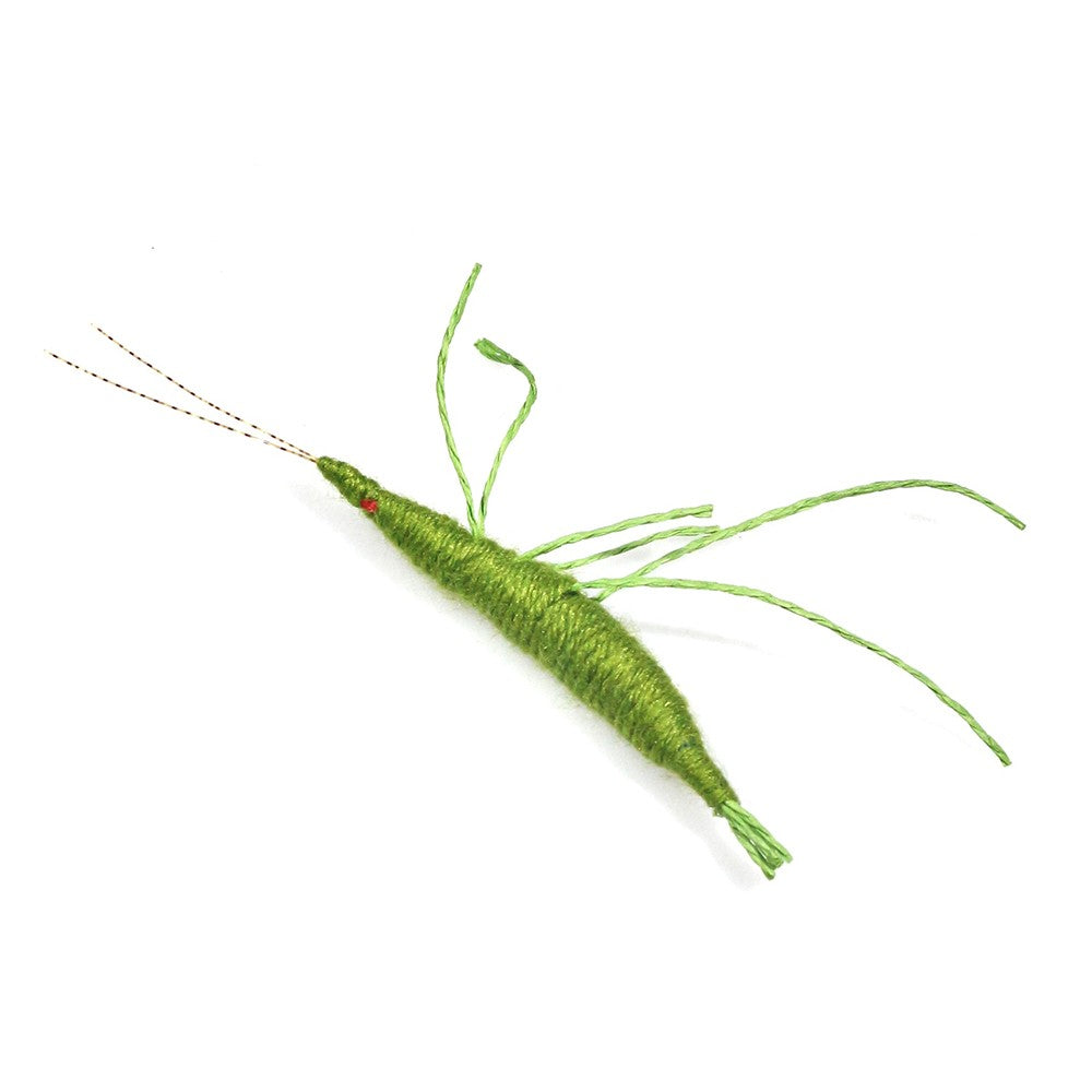 Single green shrimp cat toy filled with catnip