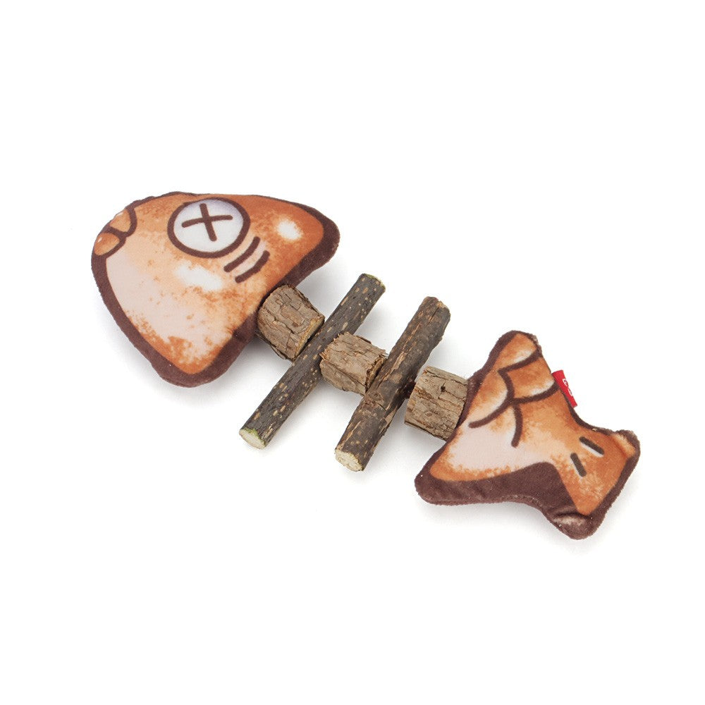 Silvervine cat teething toy: fish bone shape with natural silvervine sticks