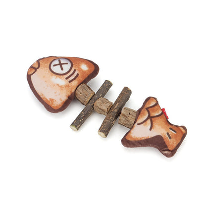 Silvervine cat teething toy: fish bone shape with natural silvervine sticks