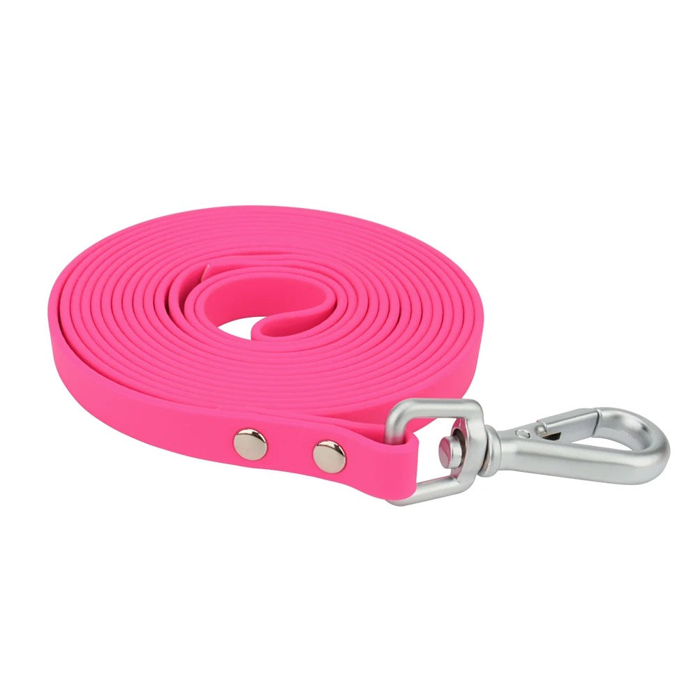 Hot pink slim waterproof PVC dog leash, 13 mm wide