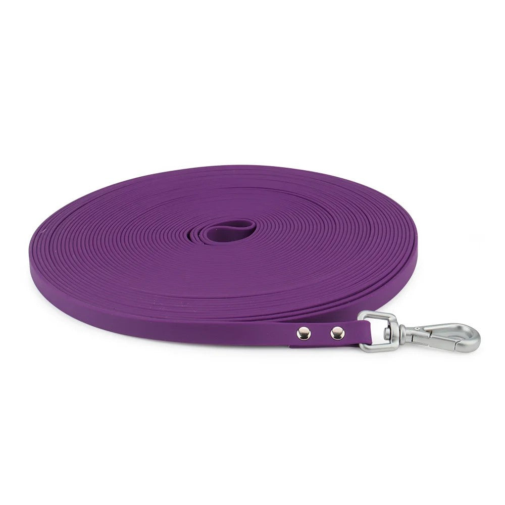 Purple slim waterproof PVC dog leash, 13 mm wide