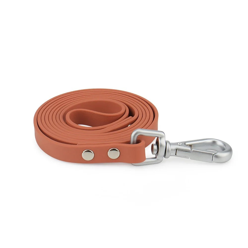 Brown slim waterproof PVC dog leash, 13 mm wide