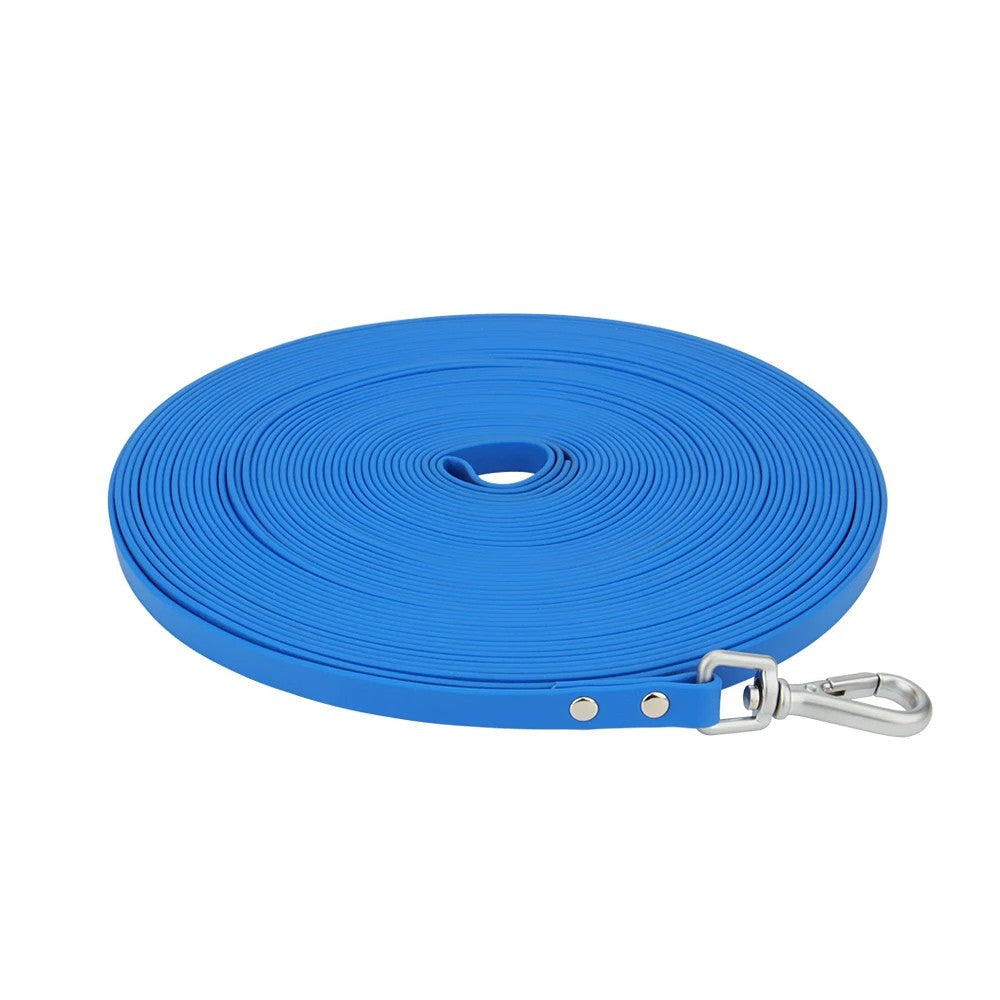 Blue slim waterproof PVC dog leash, 13 mm wide