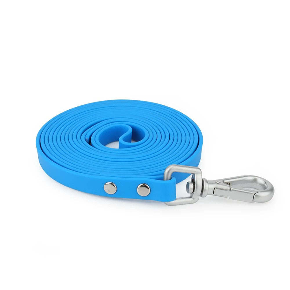 Sky blue slim waterproof PVC dog leash, 13 mm wide