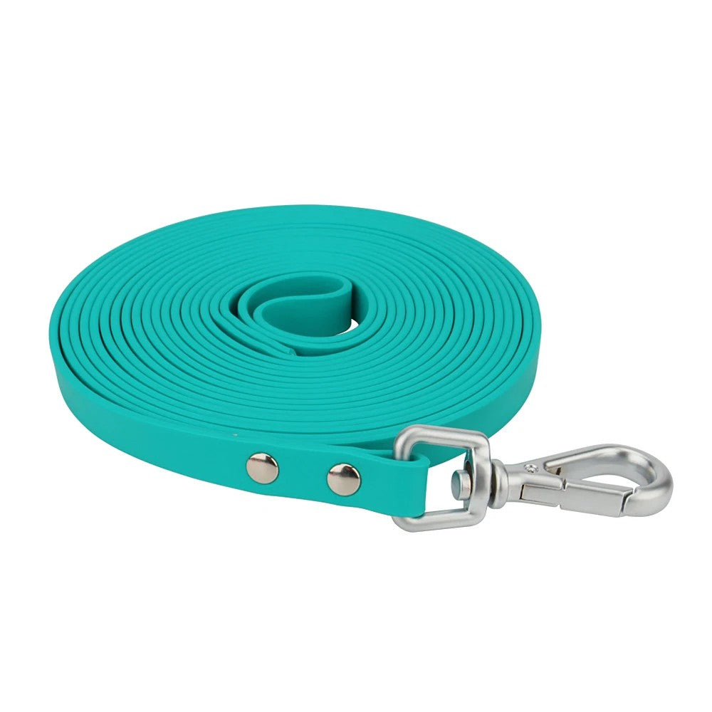 Teal slim waterproof PVC dog leash, 13 mm wide