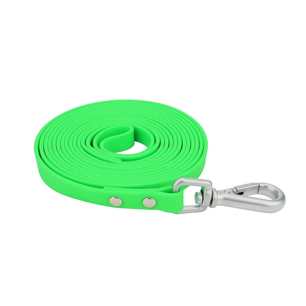 Neon green slim waterproof PVC dog leash, 13 mm wide