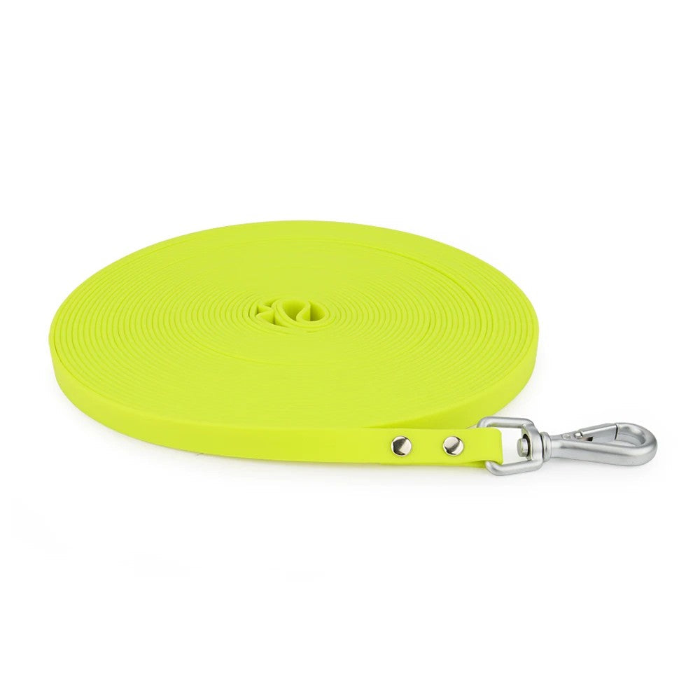 Neon yellow slim waterproof PVC dog leash, 13 mm wide