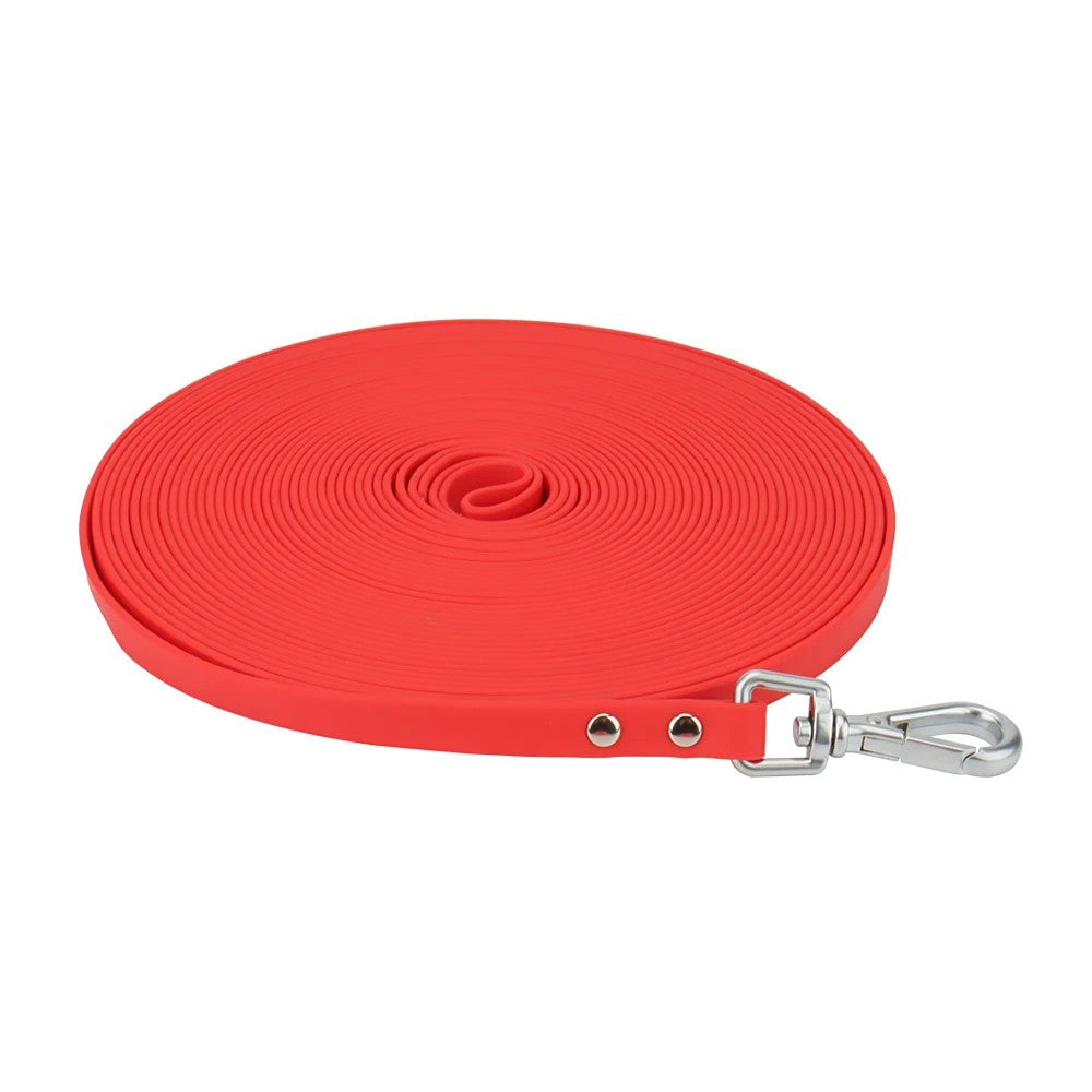 Red slim waterproof PVC dog leash, 13 mm wide